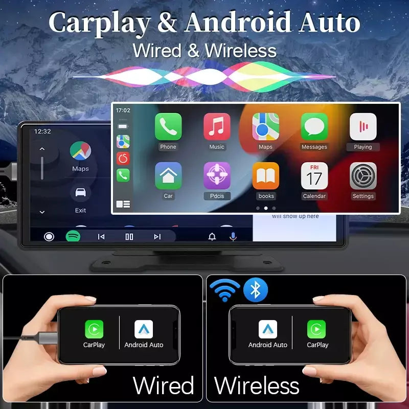 10.26 "rádio espelho do carro reprodutor de vídeo multimídia universal sem fio carplay android tela automática com bluetooth aux usb