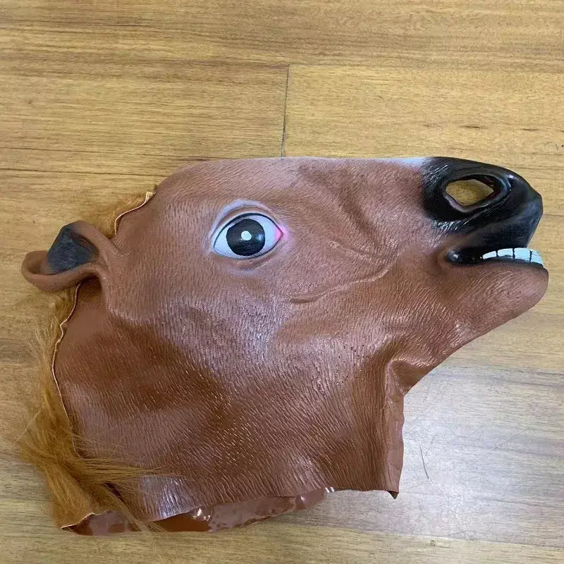 Homens máscaras de cavalo marrom menina engraçado cabeça de cavalo máscara de látex máscara animal novidade halloween cosplay trajes chapelaria rímel de látex