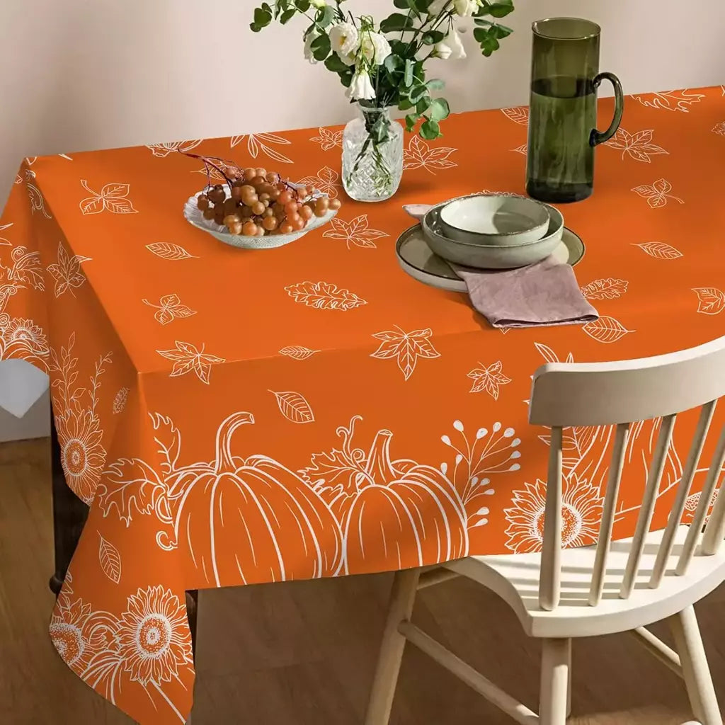 Toalha de mesa retangular de abóboras laranja, decoração de festa, colheita de outono, à prova d'água, toalha de mesa de cozinha, decorações de ação de graças