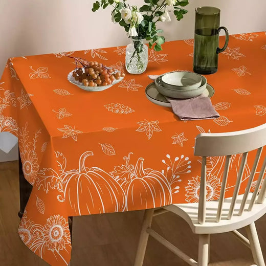 Toalha de mesa retangular de abóboras laranja, decoração de festa, colheita de outono, à prova d'água, toalha de mesa de cozinha, decorações de ação de graças