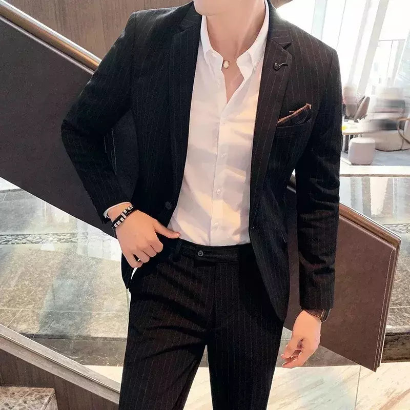 (Blazer + calças) high-end marca formal negócios xadrez terno dos homens noivo vestido de casamento cor sólida palco desempenho smoking S-7XL