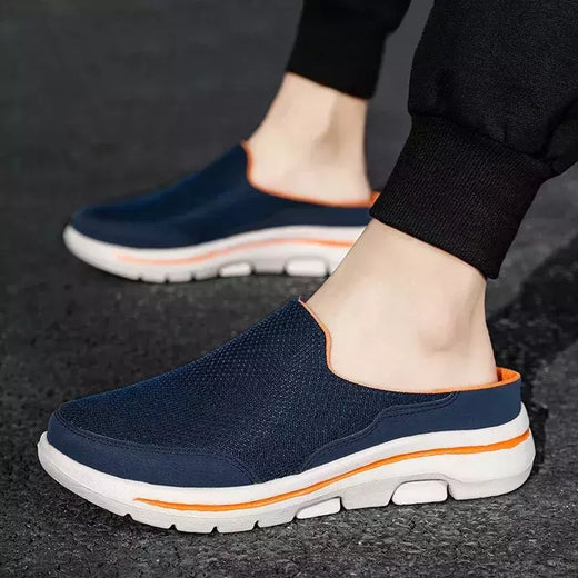 Mocassins de malha casuais masculinos, cor sólida, sapatos de encalço, flats de casal de verão, meio chinelos, tamanho grande