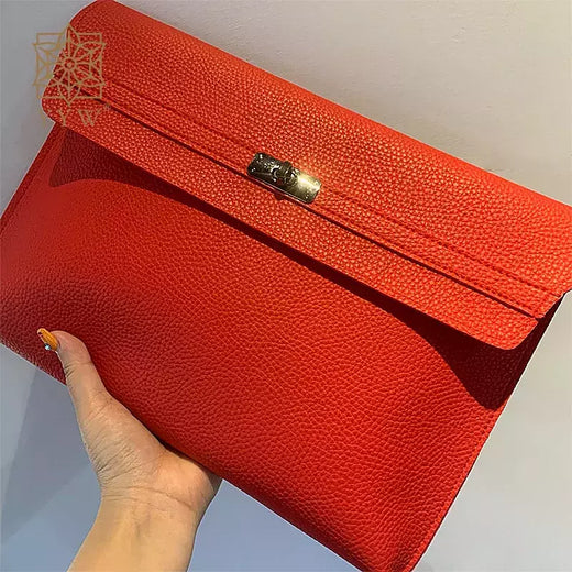 Envelope de couro PU para mulheres, embreagem vermelha, bolsa feminina, padrão de lichia, bolsas de mão simples, vermelho