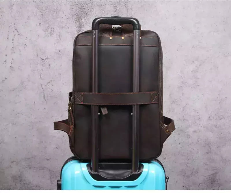 Mochila de couro genuíno para homens, cavalo louco vintage mochila para laptop grande mochila diária mochila de viagem mochila para caminhadas