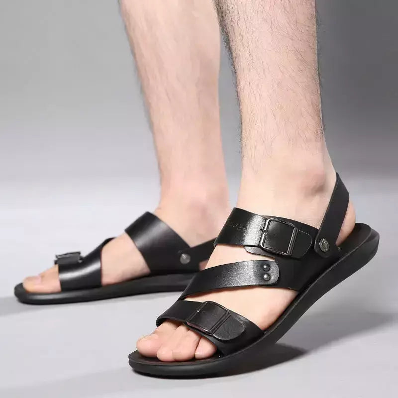 Moda Confortável Sandálias Masculinas Cor Sólida Open Toe Mens Sandálias De Couro 2023 Novos Chinelos De Praia para Calçado De Couro Masculino