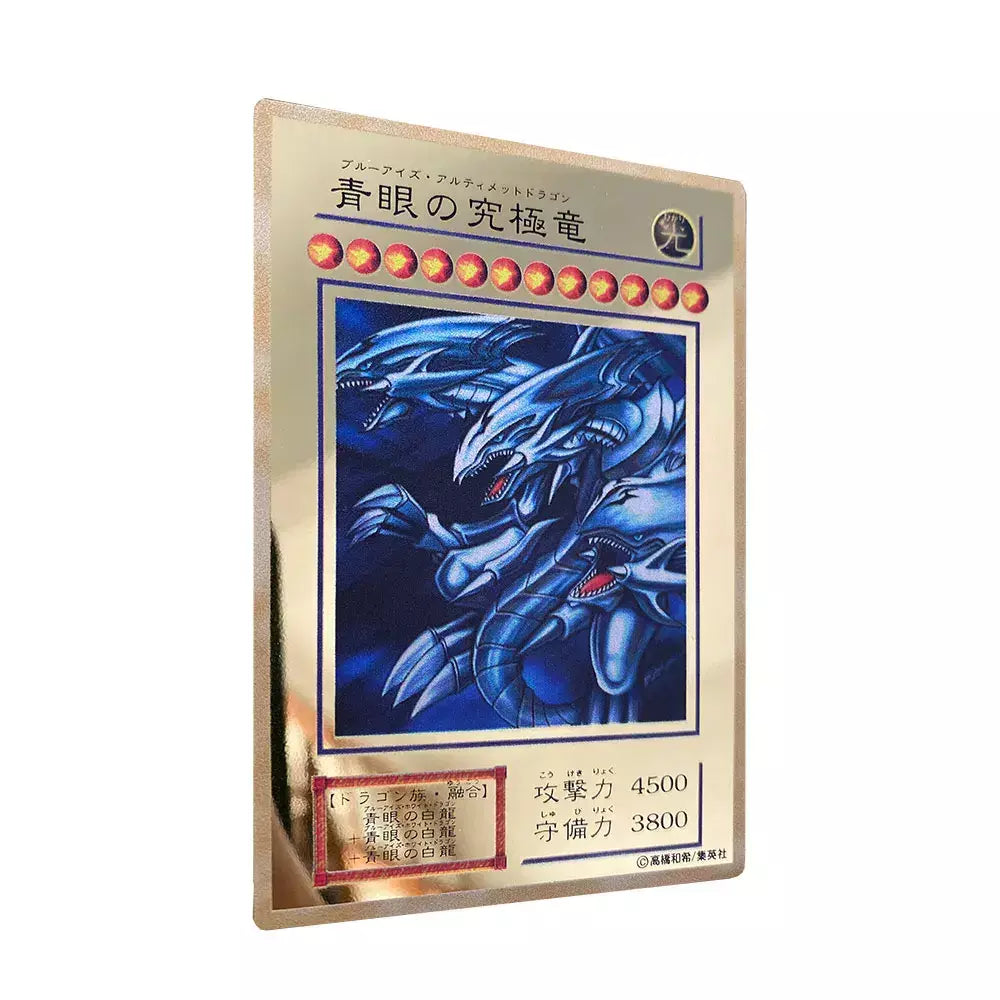 Yugioh cartões de metal dourado yu-gi-oh liga coleção cartão olhos azuis escuro magial obelisco slifer ra crianças presente de aniversário de natal