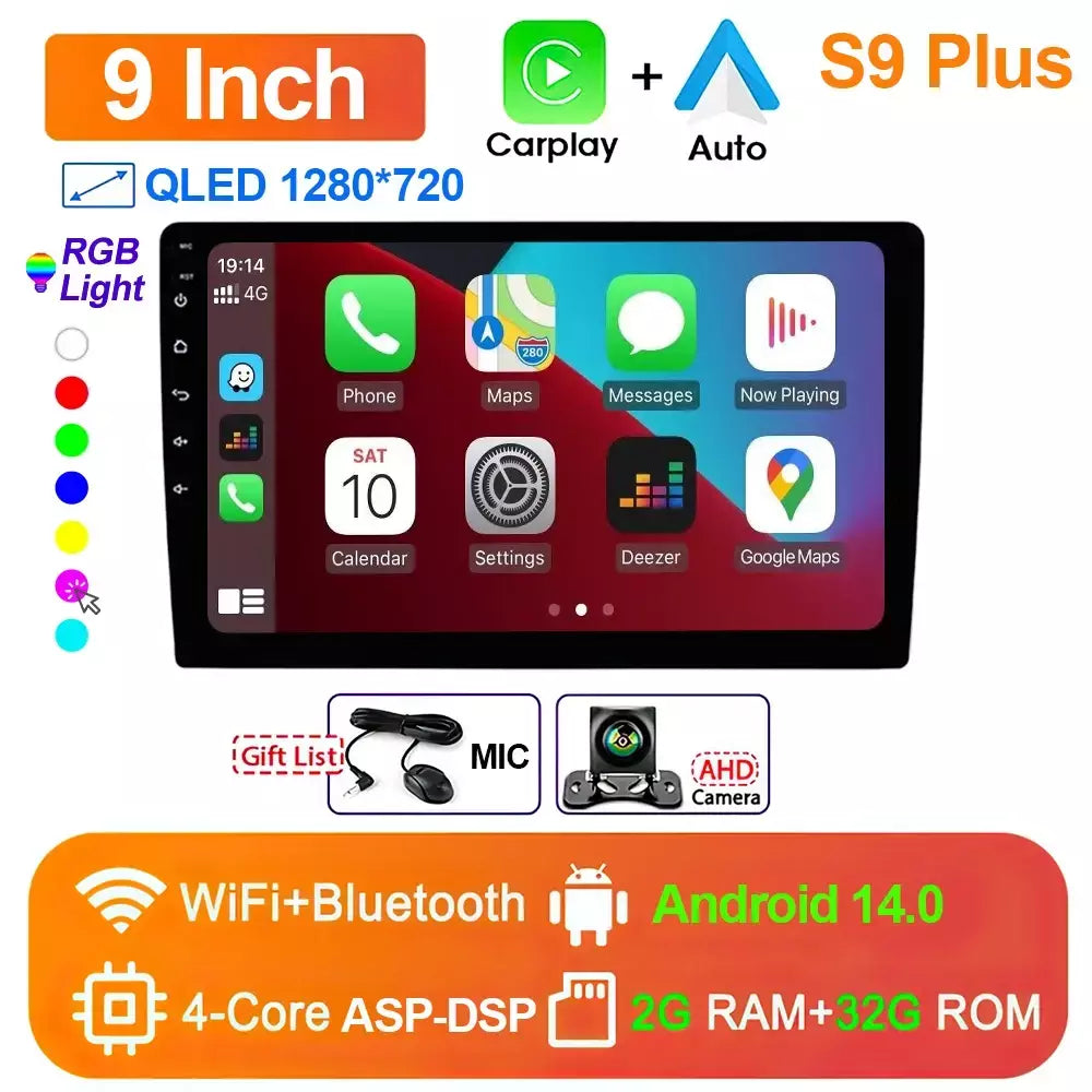 Rádio do carro reprodutor multimídia 9/10 "android 13 autoradio 2 din estéreo gps para nissan toyota kia vw suzuk hyunda renault honda ford