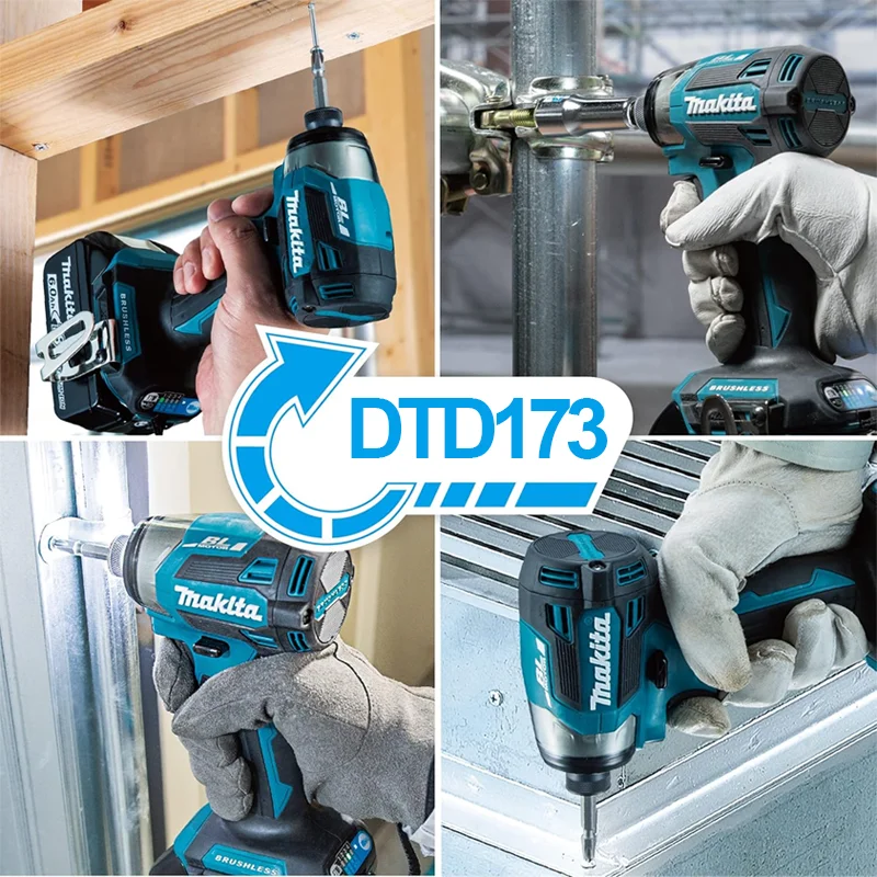 Makita DTD173 Brushless 180N.M Furadeira de impacto sem fio Chave de fenda elétrica portátil Ferramenta multifuncional para bateria de 18V
