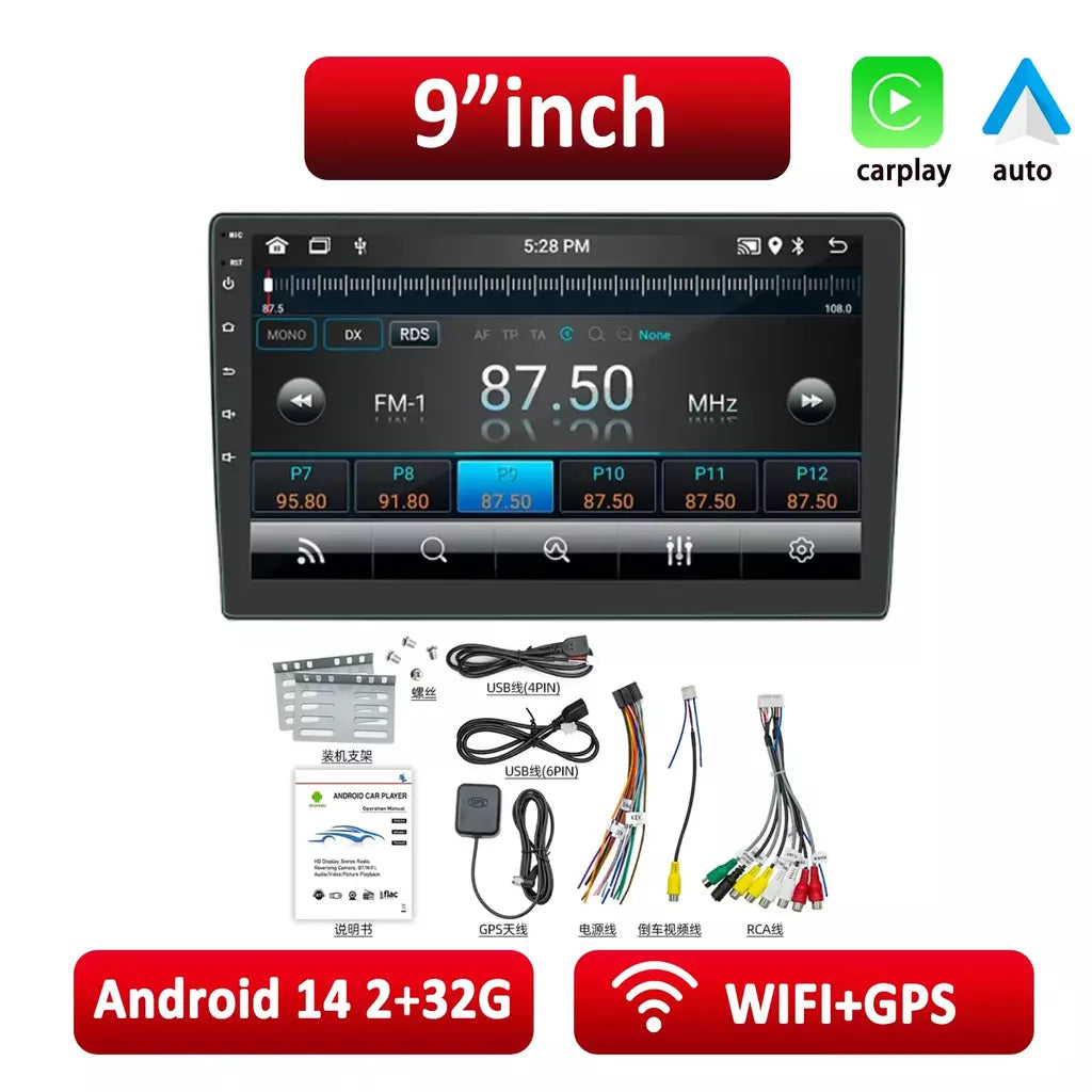 Essgoo android 14 rádio do carro sem fio carplay auto 7 "/9"/10 "universal wifi gps áudio do carro reprodutor multimídia para nissan toyota kia
