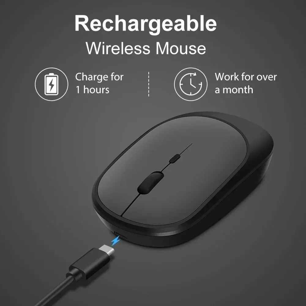 Mouse para jogos sem fio 2.4Gh, modos duplos, Bluetooth, consumo de energia ultrabaixo, compatível com PC, Mac, computadores, laptops, mudo