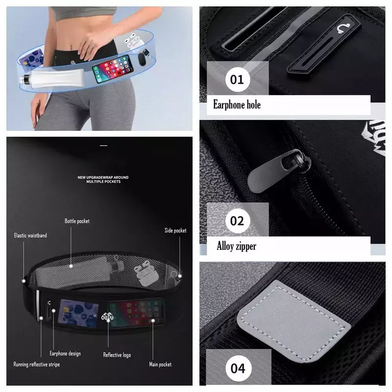 Cinto de corrida com garrafa de água para homens e mulheres, bolsa esportiva para celular, mochila de verão, ginástica fitness, maratona invisível