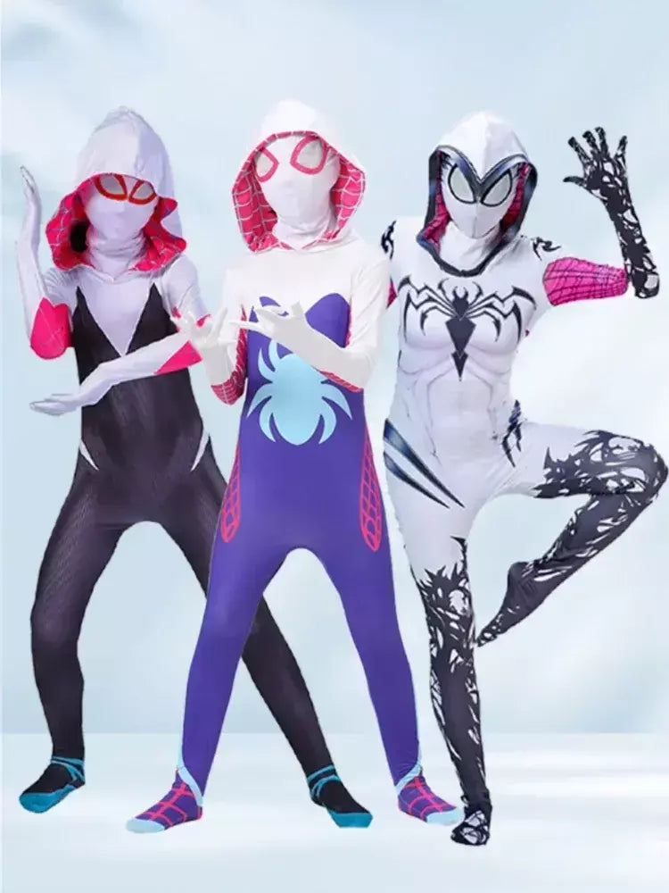 Meninas gwen fantasma aranha traje bodysuit halloween cosplay com capuz trajes de festa de férias fantasia sexy vestir-se hoodies maiô