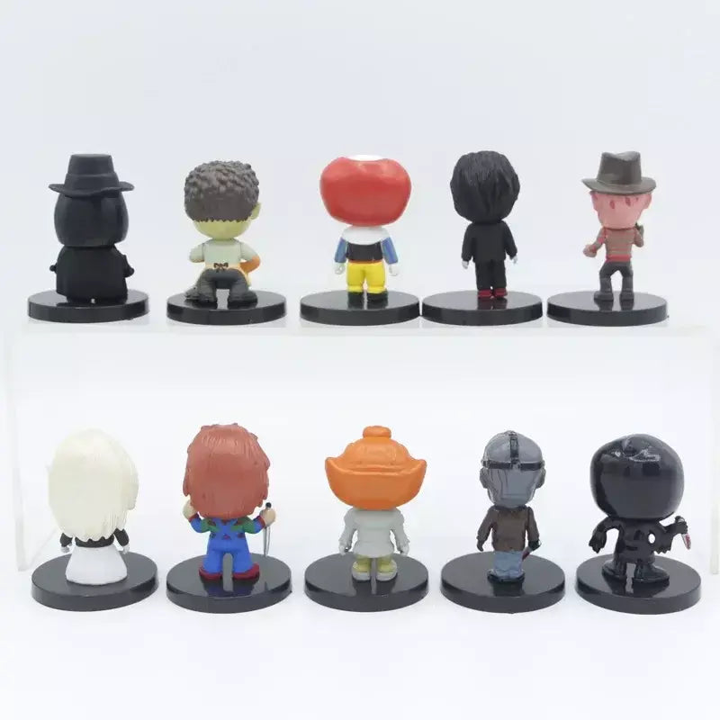 Conjunto de estátua de personagem de ação com ícone de terror, 10 peças, Chaqi Jason Voorhees Freddy Krueger Pennywise It, brinquedo modelo de terror para Halloween