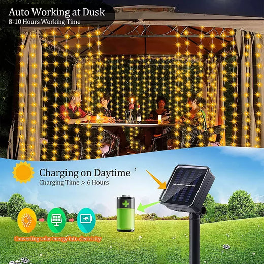 Outdoor Solar Curtain String Light, Waterfall Garland, Fairy Lights, Jardim, Halloween, Decoração de Natal, Iluminação do feriado, 300LEDs
