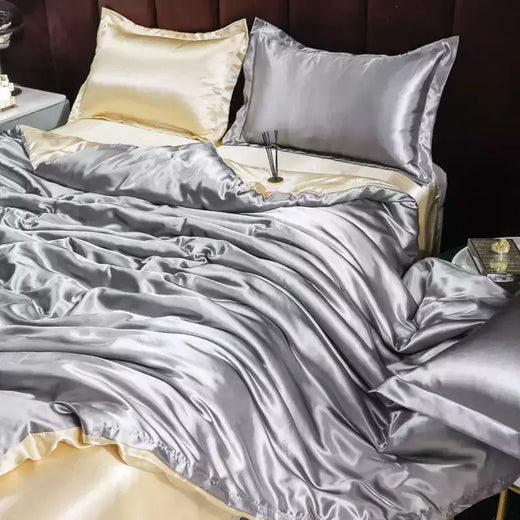 Mulberry Silk Bedding Set, capa de edredão, lençol, fronha, lençol de cetim luxo, cor sólida, rei, rainha, completo, Twin Size