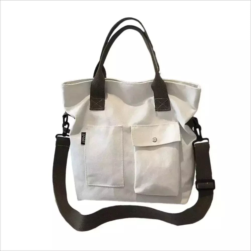 Bolsa de lona monocromática de grande capacidade para estudantes, feminina Shopper Bag, Totes transversais, bolsa de ombro casual, moda, 2024