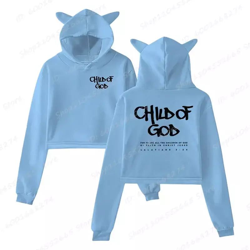 Eu sou um deus criança carta impressão recortada hoodies para mulheres cristão orar o senhor moletom manga longa pullovers curto topos
