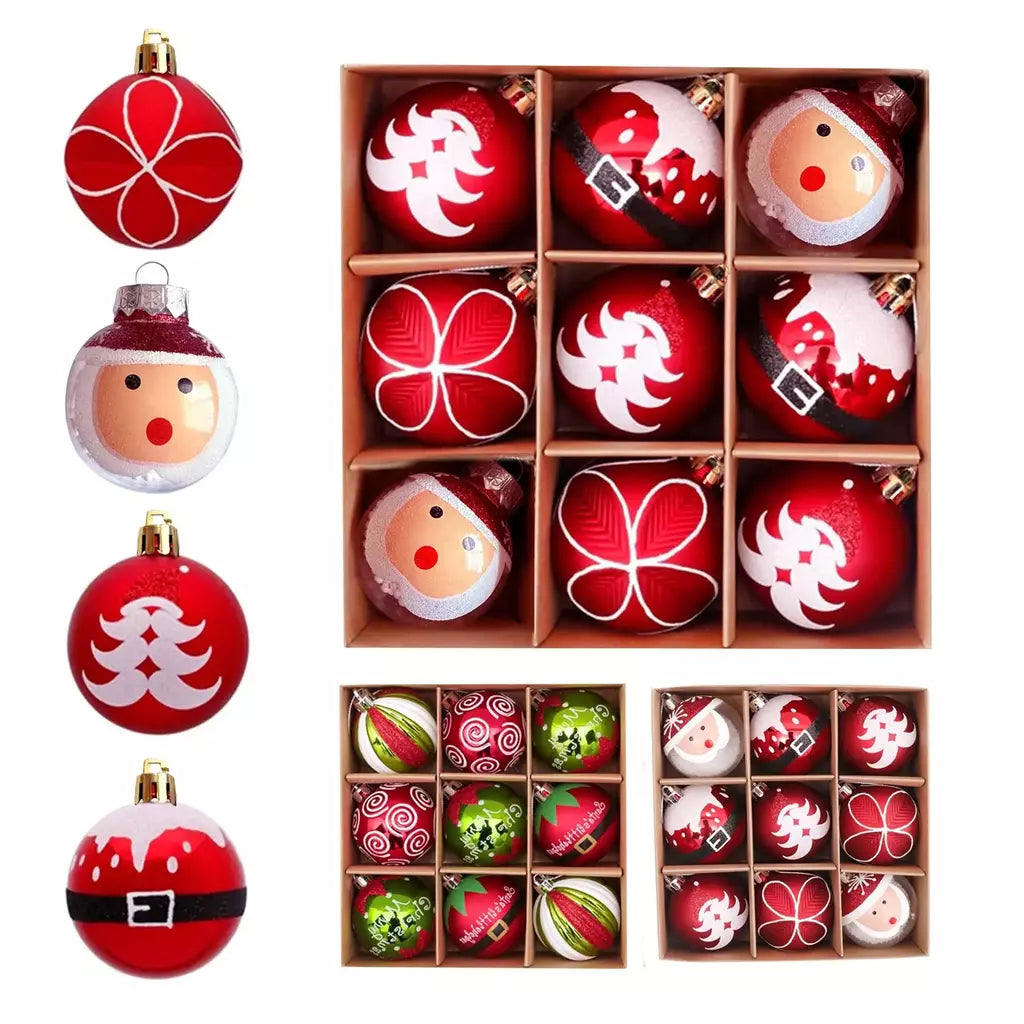 9 pçs bola de natal 6cm decoração da árvore de natal pendurado bola festa de férias decoração diy pintado pingente de árvore de natal