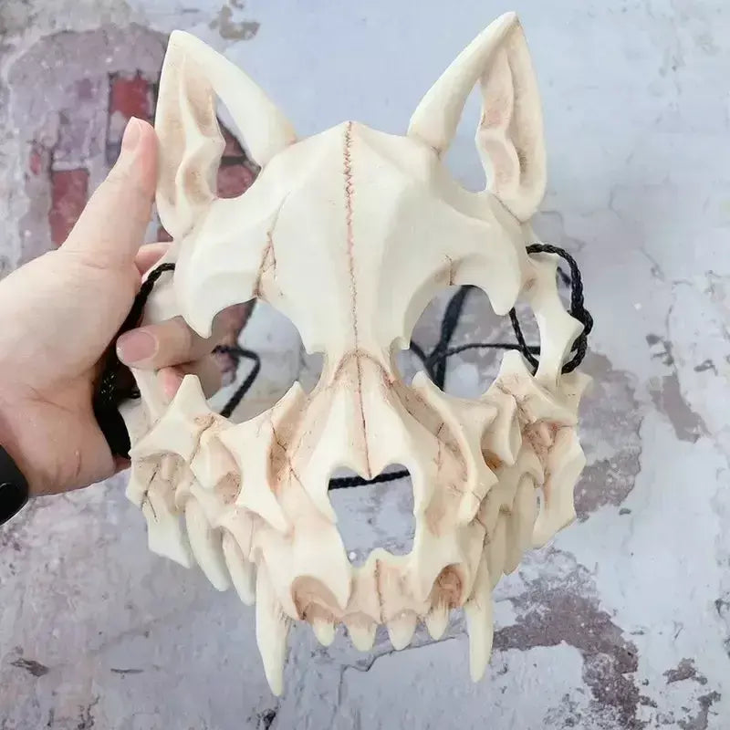 Festa crânio máscara dentes longos demônio esqueleto meia máscara facial lobo dragão tigre houjuu nue máscara cosplay traje de halloween adereços