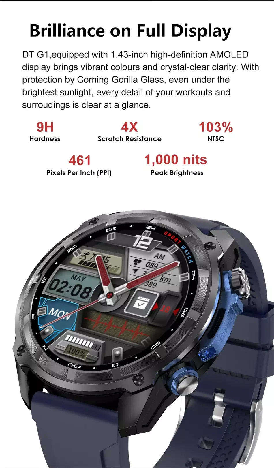 Xiaomi gps relógio inteligente com mapas offline 4gb de memória player vídeo militar esportes smartwatch masculino 30m natação à prova dwaterproof água amoled