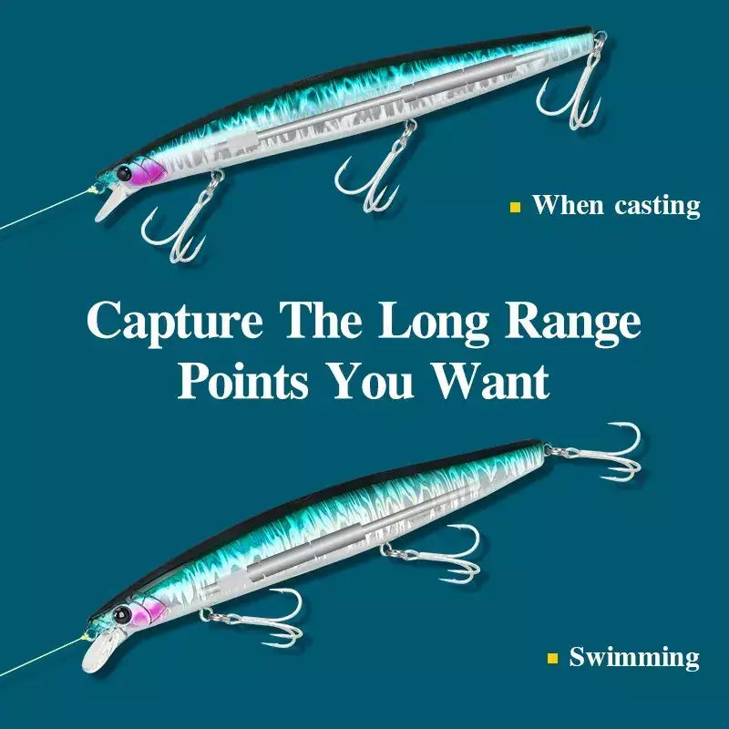 TSURIKNOYA-STINGER 163S-Ultra Long Casting Saltwater Sinking Minnow, Iscas de Pesca, Iscas Artificiais Duras para Robalo, 163mm, 34.2g