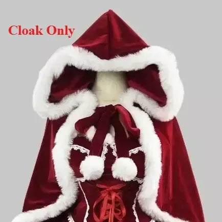 Ano novo vestido vermelho manto cosplay plus size roupas de natal capa feminina role play outfit conjunto completo quente traje de férias meninas