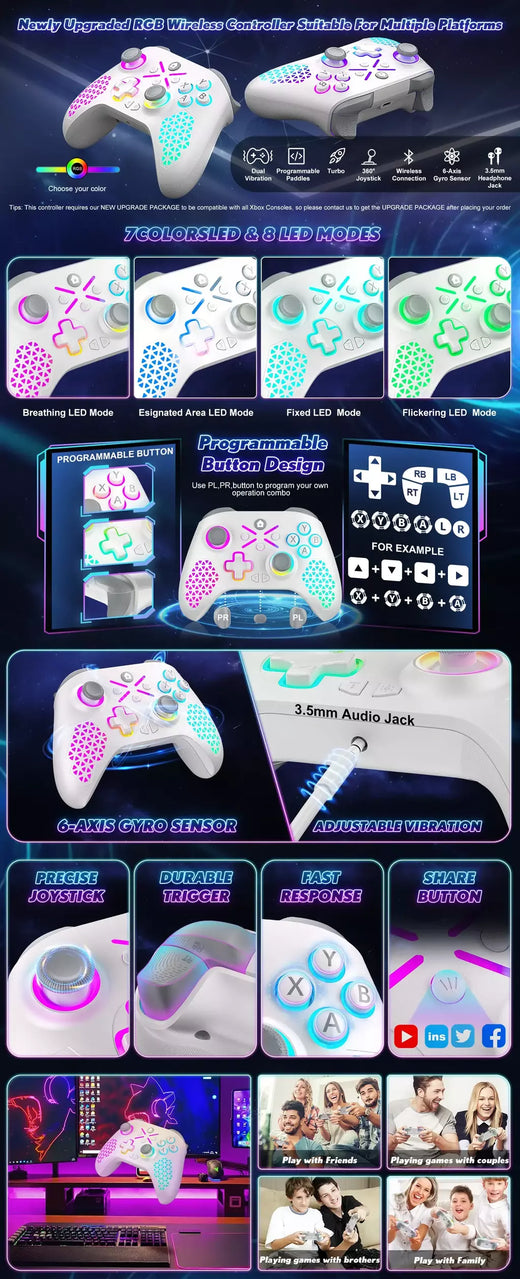 Controlador para xbox one s/x/série x/s/pc sem fio 2.4g gamepad 6 eixos vibração efeito hall vídeo game alça de controle remoto