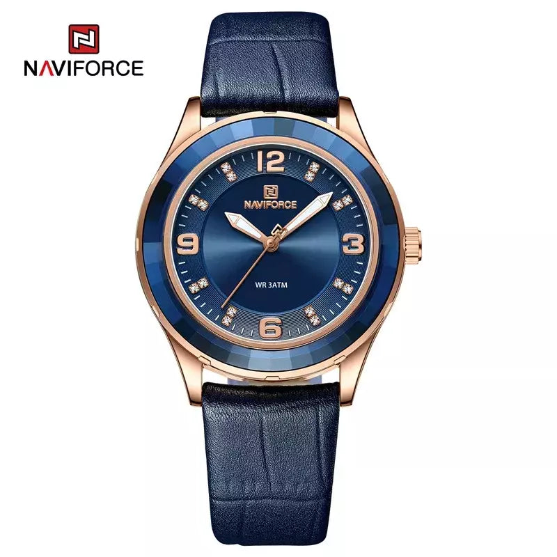 NAVIFORCE-Relógio de couro simples feminino, relógios de pulso casuais, relógio de quartzo feminino, original, nova moda