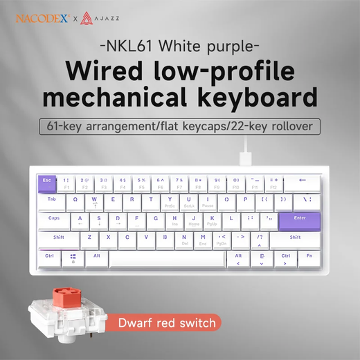 Ajazz NKL61 Teclado de escritório com fio e fosco 61 teclas Corpo fino ABS Teclado de escritório com fio adequado para uso em escritório