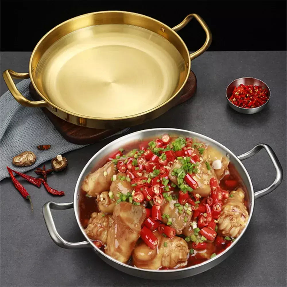 Panela de aço inoxidável panelas secas casa cozinhar frutos do mar pote arroz paella pan piquenique lanche placas panelas com alça para cozinha
