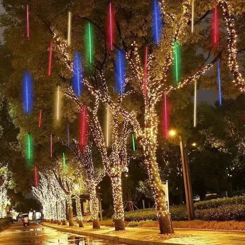 LED Meteor Shower Rain Lights Fairy String Light Impermeável Queda de chuva Festa de Natal Decoração de pátio 30cm