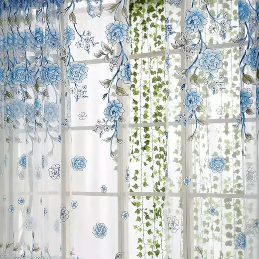 Peony Tule Cortinas para Porta e Janela da Cozinha, Jacquard Sheer Voile, Cortinas de Fios, Sala e Quarto, 100x200cm, Y, 1PC