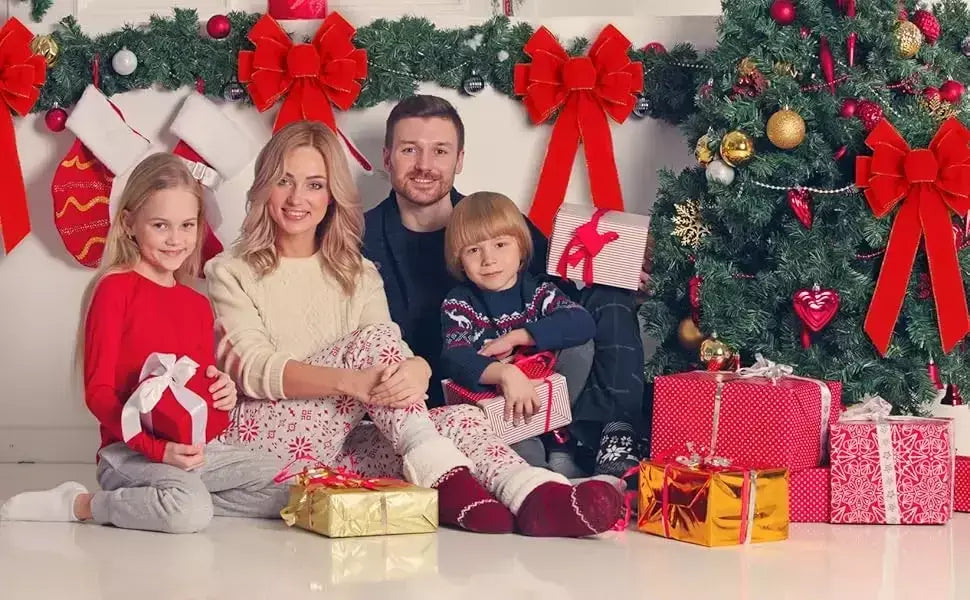 Laços de natal vermelhos decorações ao ar livre grande árvore de natal arco superior grinalda de veludo com glitter borda dourada decoração da porta da frente