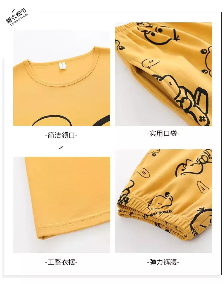 Desenhos animados pato impressão pijama conjuntos para jovens amantes, pijamas de algodão, ternos curtos para casais, moda homewear, verão, 4XL