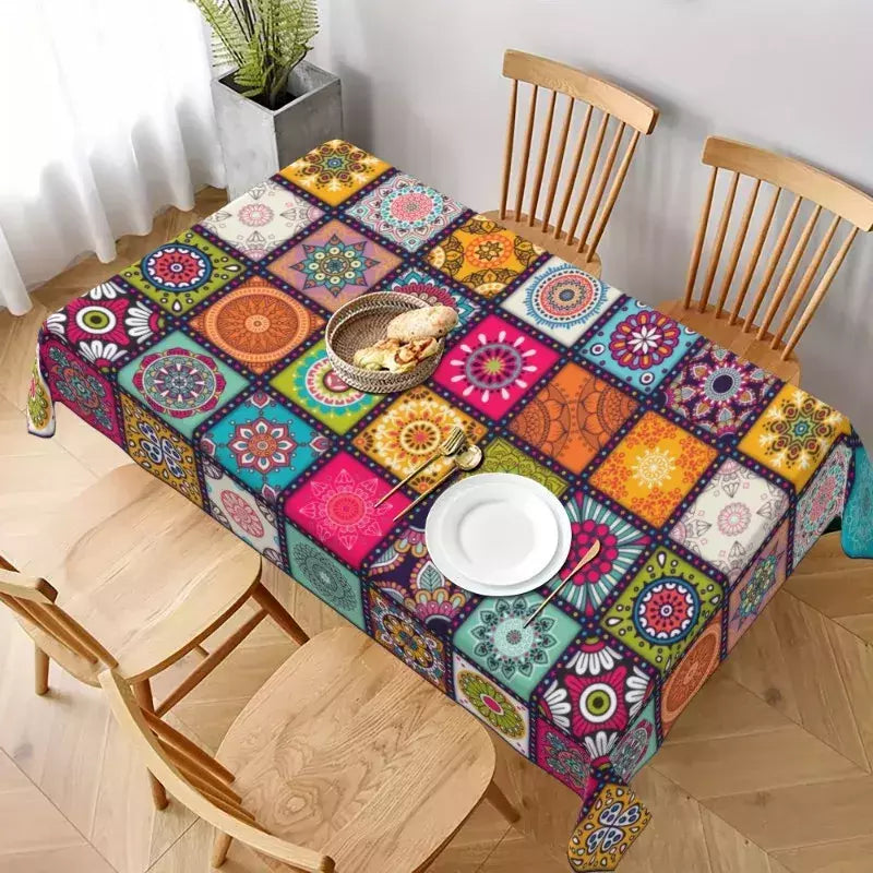 Bohemian Mandala Toalha de Mesa, Resistente a Manchas, Poliéster, Casamento, Festa, Casa, Jantar, Mesa de Café Acessórios