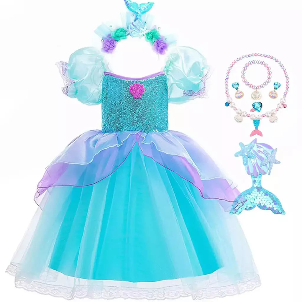 Menina sereia vestido para crianças festa de aniversário princesa cosplay traje ariel halloween fantasia roupas verão elegante vestido