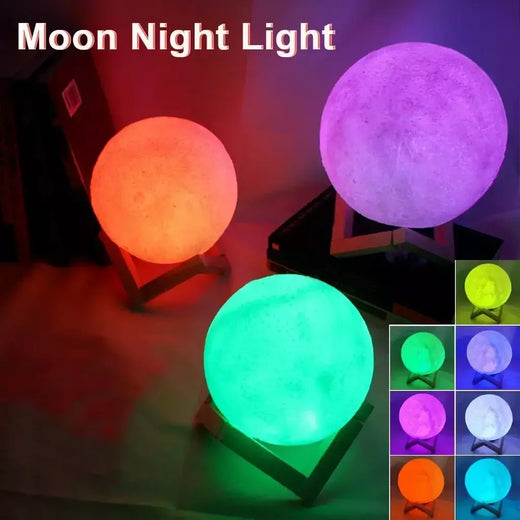 Bateria Powered LED Moon Lamp Com Suporte, Starry Night Light, Decoração do quarto, Kids Gift, 8cm