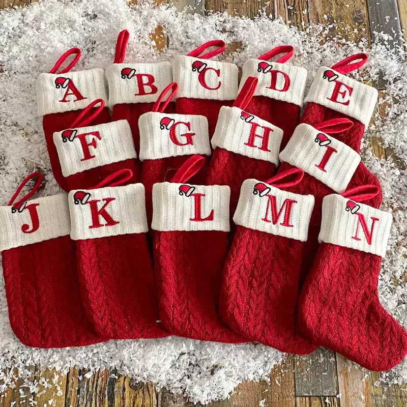 Natal alfabeto tricô meias, enfeites de árvore, decorações para casa, Noel, ano novo, presente de Natal, 2025, 2024