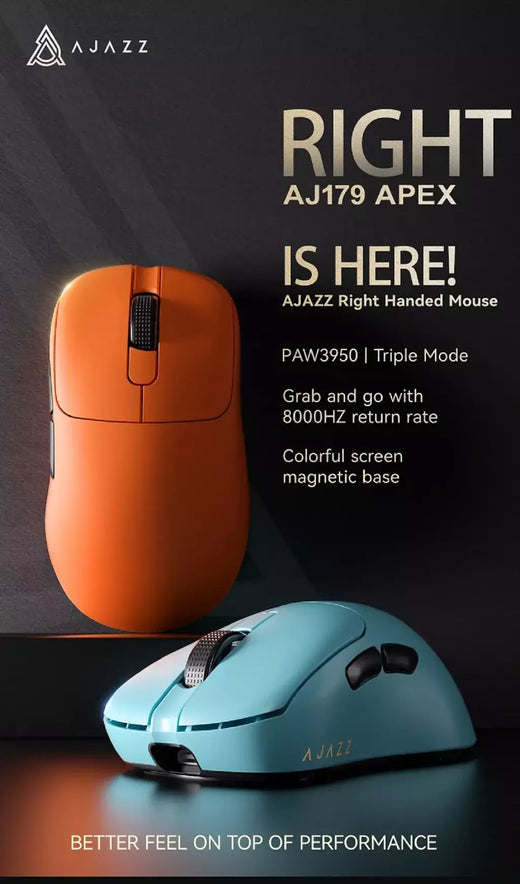 Ajazz AJ179 Apex PAW3950 Mouse para jogos sem fio com base de carregamento RGB, mouse macro para computador gamer, mouse ergonômico leve para PC