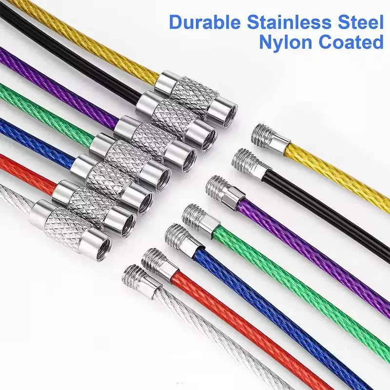Chaveiro de corda de fio de aço de 5-10 peças, chaveiro de aço inoxidável revestido de pvc de 2mm, etiqueta de bagagem, acessórios de chaveiro coloridos