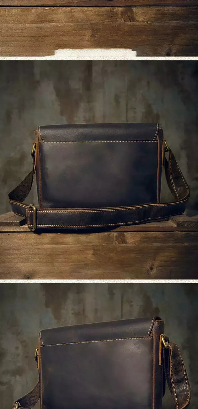 Maleta de couro genuíno vintage, saco de documentos do escritório masculino, corpo transversal, bolsa de ombro diária, mensageiro de negócios