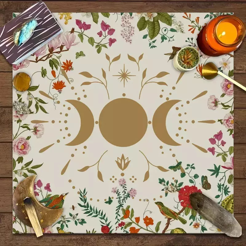 Astrologia Toalha Decorativa, Toalha De Mesa Adivinhação, Feitiçaria, Lua e Flor, Toalha De Mesa De Altar, 1Pc