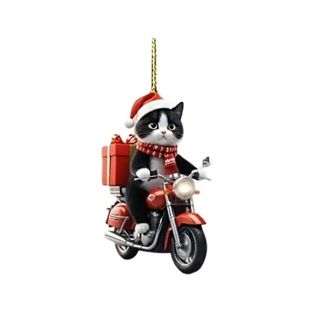 Motocicleta gato acrílico pendurado decoração árvore de natal carro 2d plana equitação gatinho pendurado ornamento dos desenhos animados pingente para natal