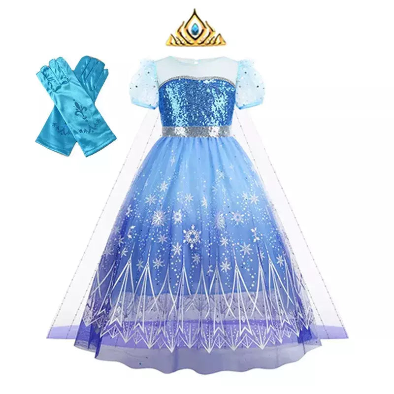 Crianças elsa traje menina aniversário malha vestido de princesa crianças cosplay neve rainha desempenho fantasia noite roupas de halloween