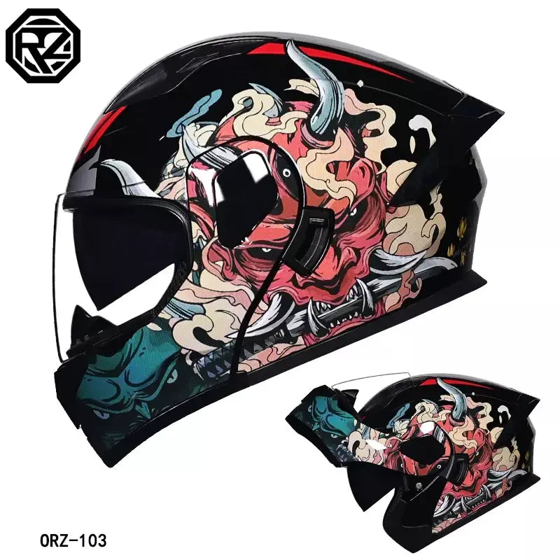 O mais recente capacete modular de motocicleta de alta qualidade da ORZ material ABS lente dupla capacete completo lote DOT