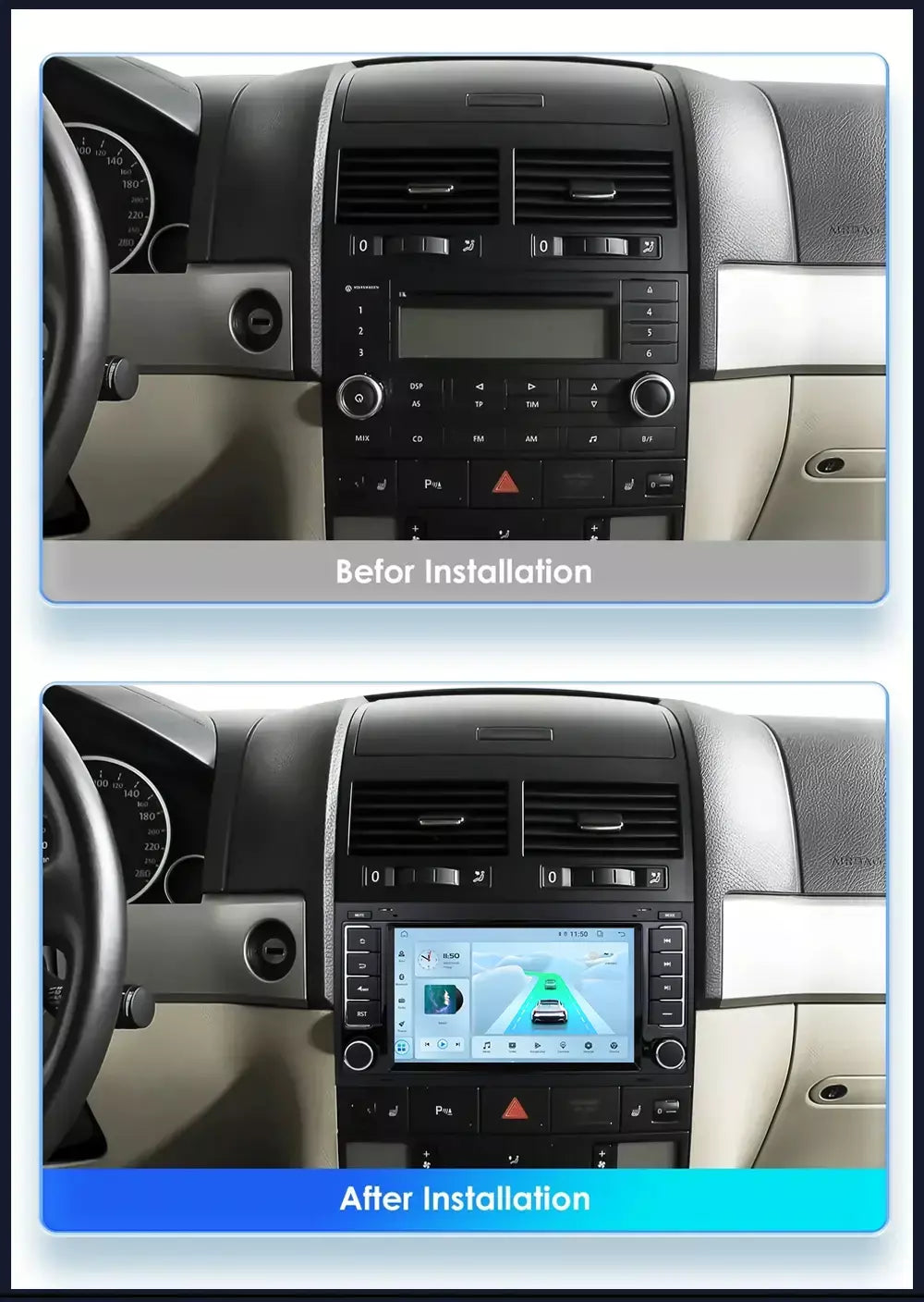 Leitor multimídia carro com Bluetooth, Android 13, 2 Din, Carplay para Touareg T5 Transporter, Volkswagen VW 2002-2010, Auto Bluetooth
