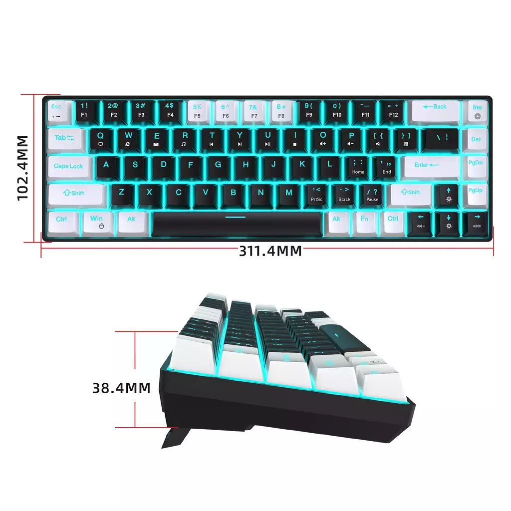 Teclado mecânico para jogos, LED retroiluminado, Interruptor azul, Ergonômico RGB, Quente, Troca, Jogos, PC, Laptop, Escritório, 68 Chaves