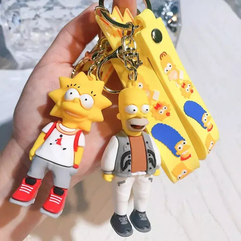 Os simpsons chaveiro figura de ação dos desenhos animados chaveiro kawaii saco pingente casais moda carro chaveiro acessórios crianças brinquedo presentes