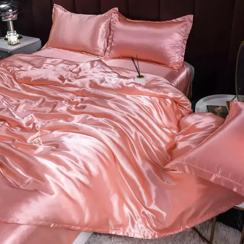 Mulberry Silk Bedding Set, capa de edredão, lençol, fronha, lençol de cetim luxo, cor sólida, rei, rainha, completo, Twin Size