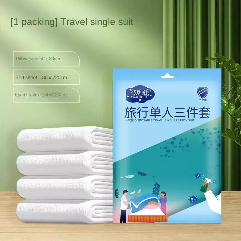 Folha de cama espessada algodão completo duplo, Conjunto de cama descartável, Viagem, Suprimentos de cama dupla, 3 Pcs Set